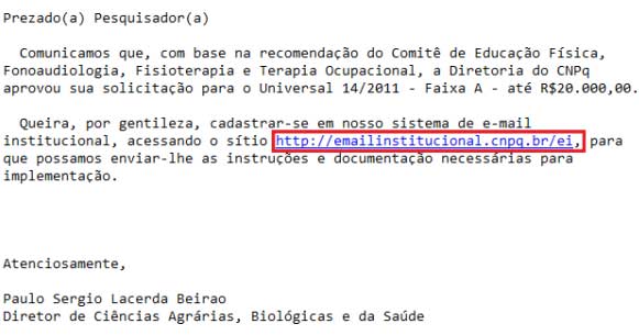 1 - Email do Pesquisador